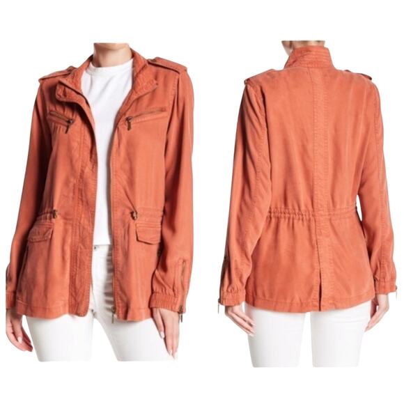 Max Jeans Salmon Pink Utility Jacket Small Boyfriend Military Zip Pocket Retro - Picture 1 of 16